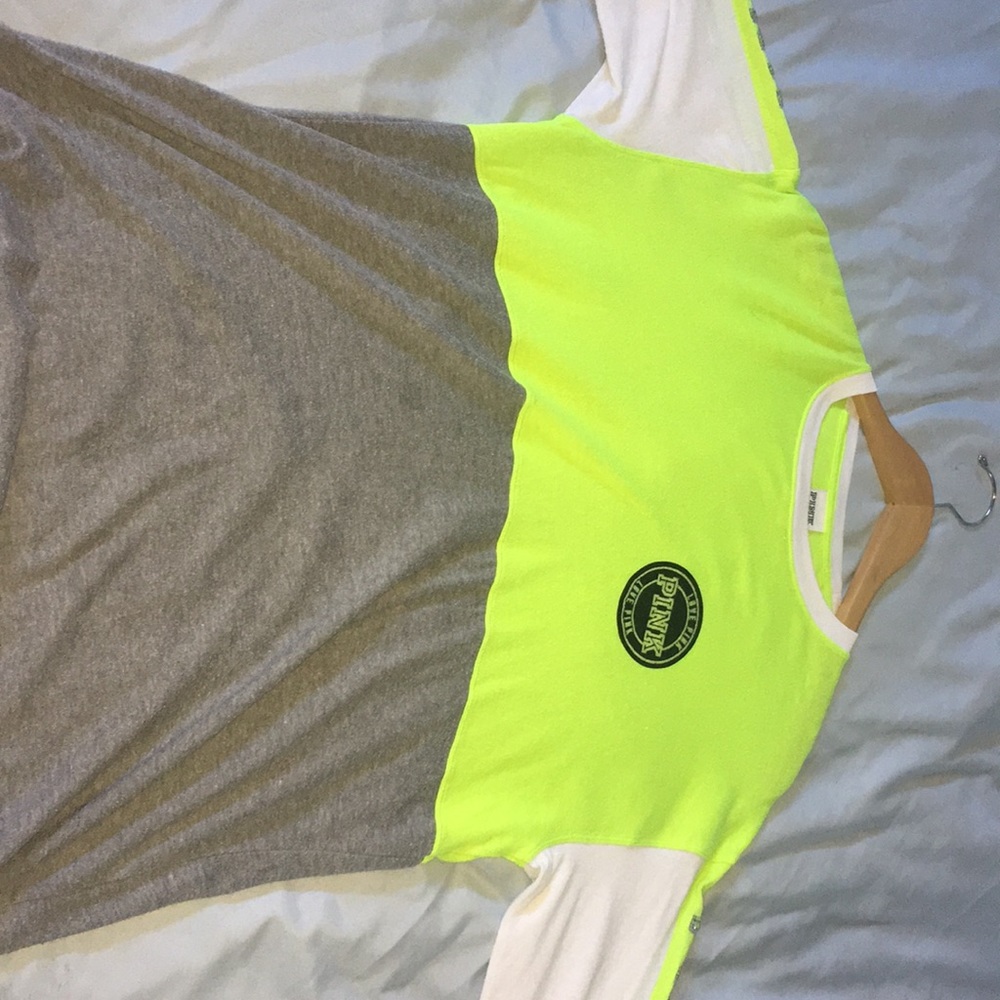 pink neon yellow sweatshirt with sequins